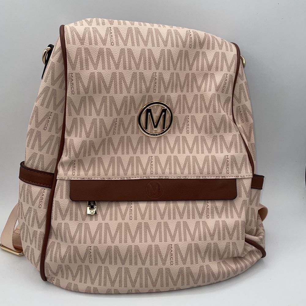 Marco By MKP Fashion Backpack Womens Beige Brown Monogram Print Adjustable Strap